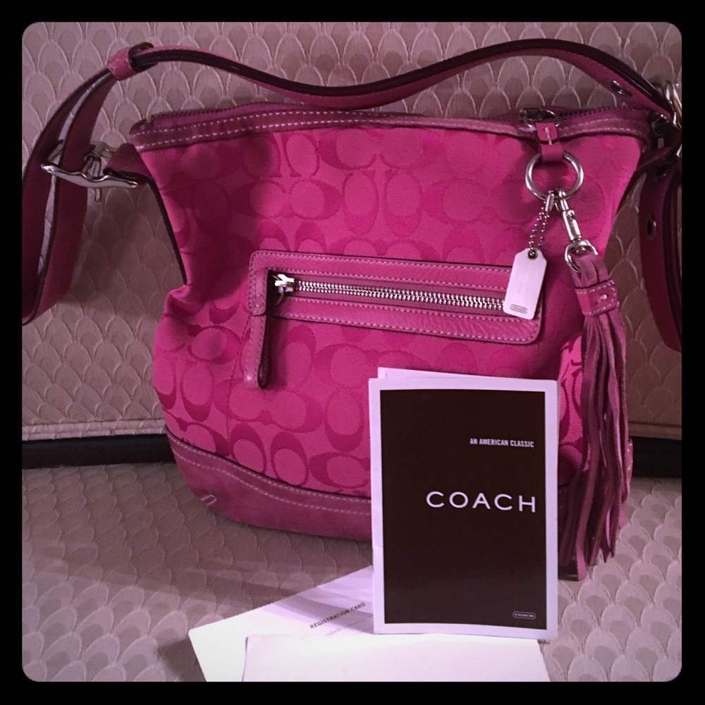 Coach signature 'C' Pattern bag hot pink satchel